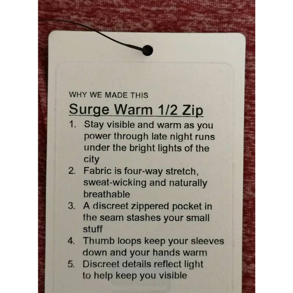 LULULEMON Mens HDSR Heathered Red Surge Warm Half Zip LS Training Top Medium - Picture 13 of 13